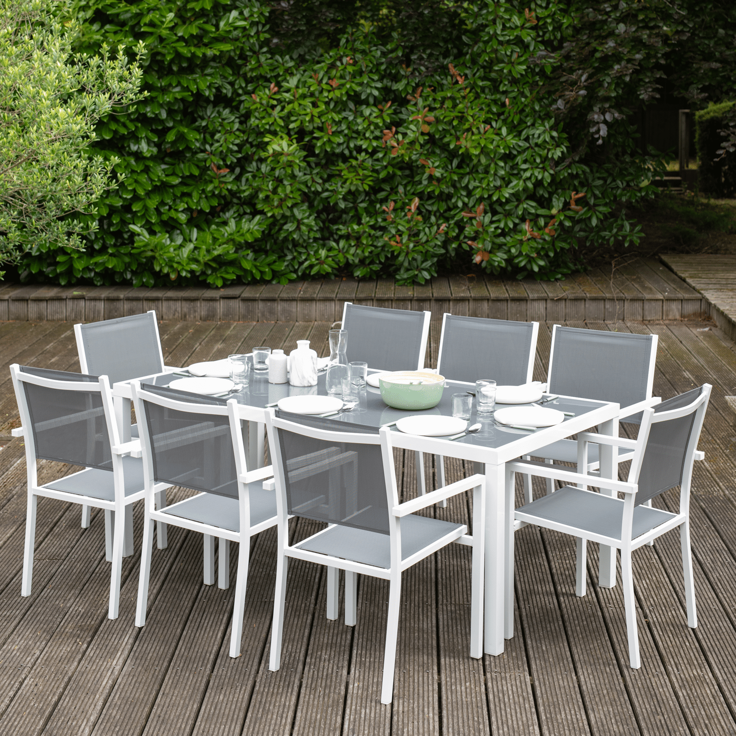 Conjunto de móveis de jardim BARI cinzento textilene 8 lugares - alumínio branco