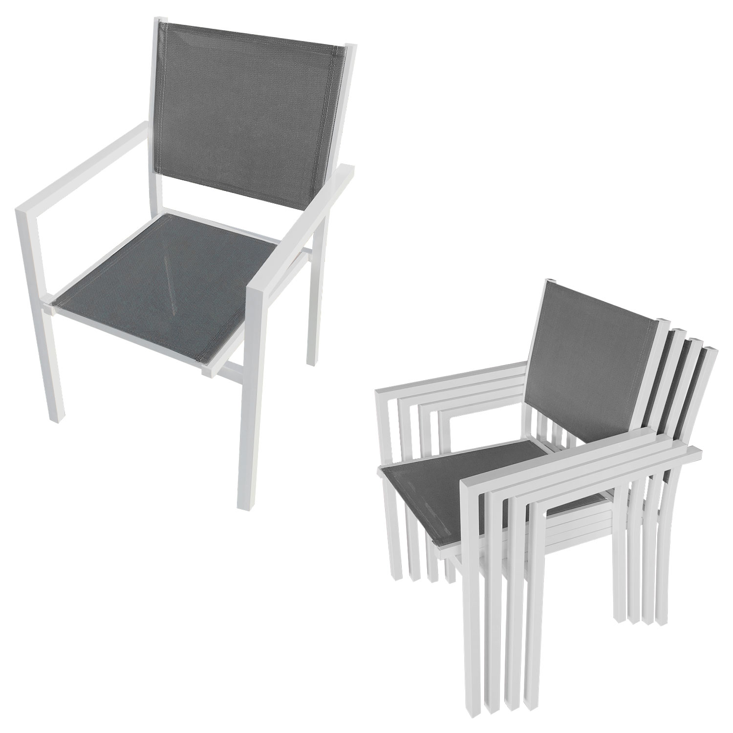 Gartenmöbel CAGLIARI aus grauem Textilene, 8 Sitzplätze - Weißaluminium