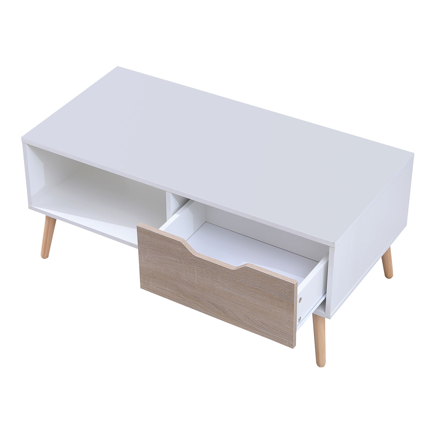 Tavolino FREJA bianco in stile scandinavo con cassetto
