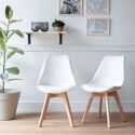 Lot de 2 chaises scandinaves NORA blanches avec coussin