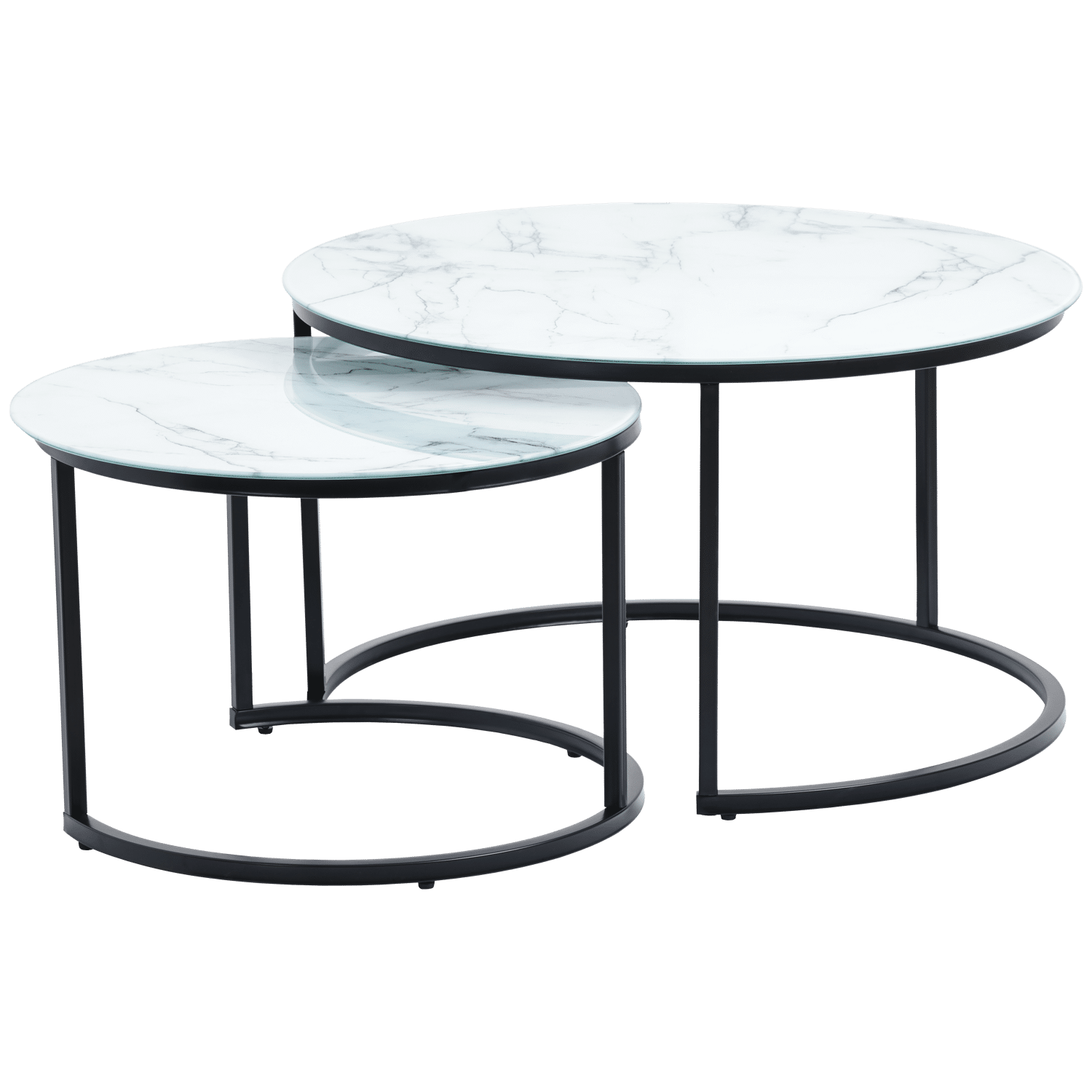 Lot de 2 tables basses gigognes en verre effet marbre blanc VIOLETTE