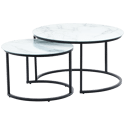 Lot de 2 tables basses gigognes en verre effet marbre blanc VIOLETTE