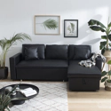 Ecksofa, ausziehbar, Kunstleder CLARK, 3-Sitzer, schwarz