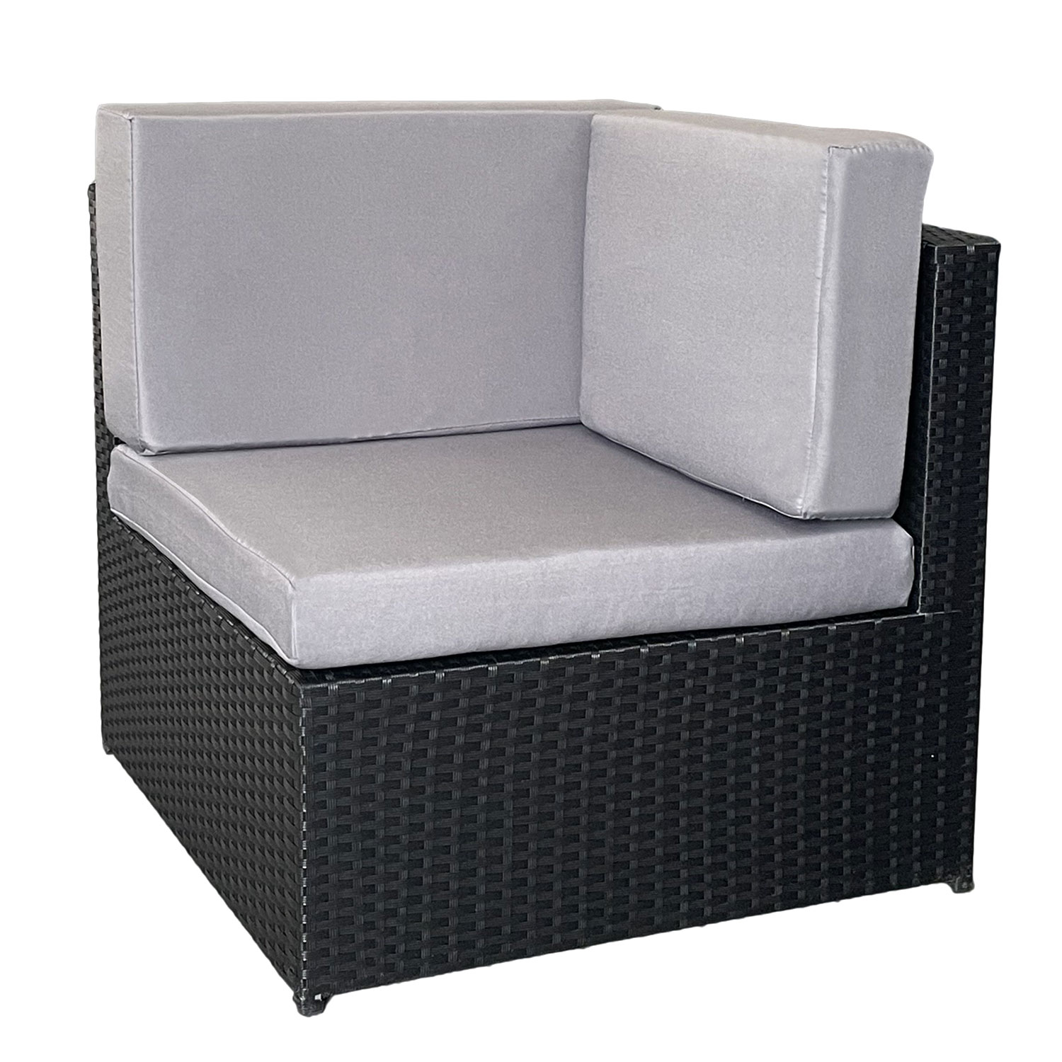 Set di mobili da giardino BONIFACIO in resina intrecciata nera, 6 posti a sedere - cuscino grigio