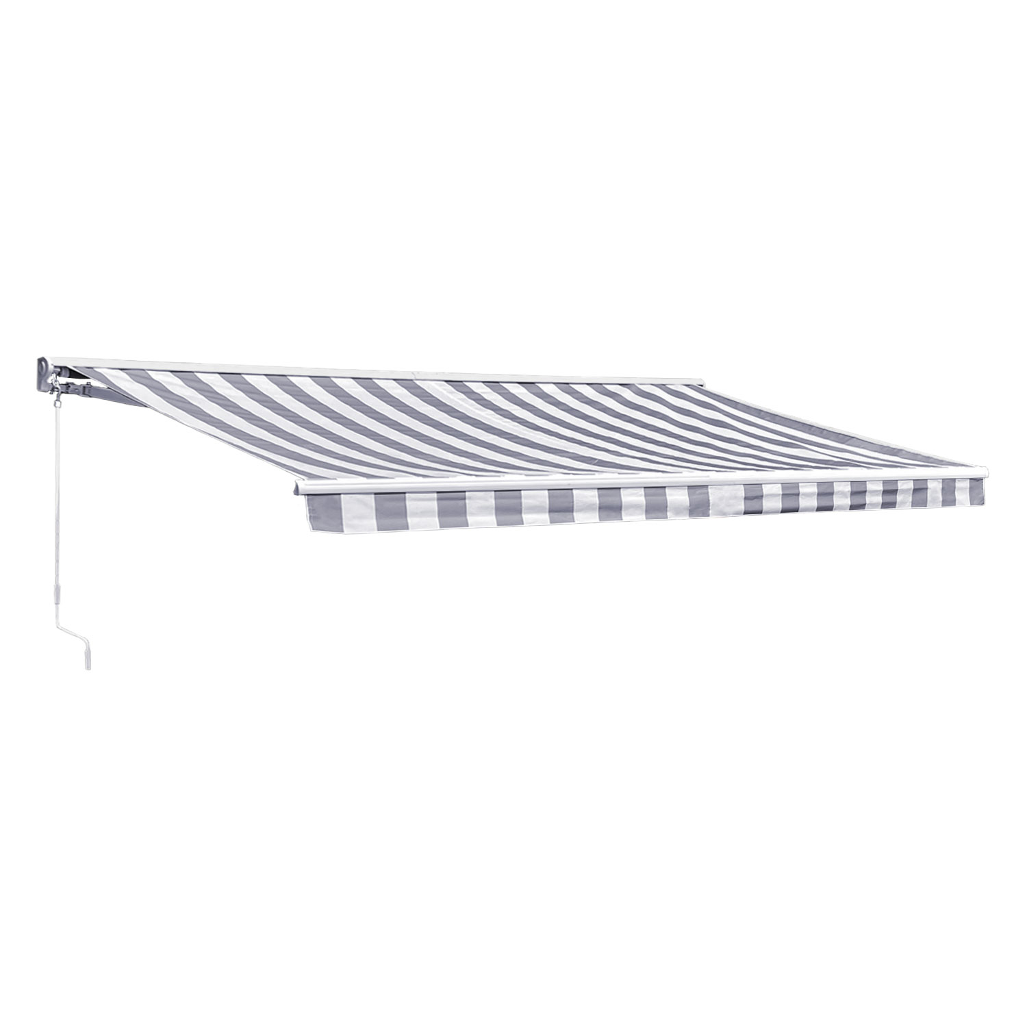 Tenda da sole SAULE 5 × 3 m con semi-tettoia - Tessuto a righe bianco/grigio e struttura bianca