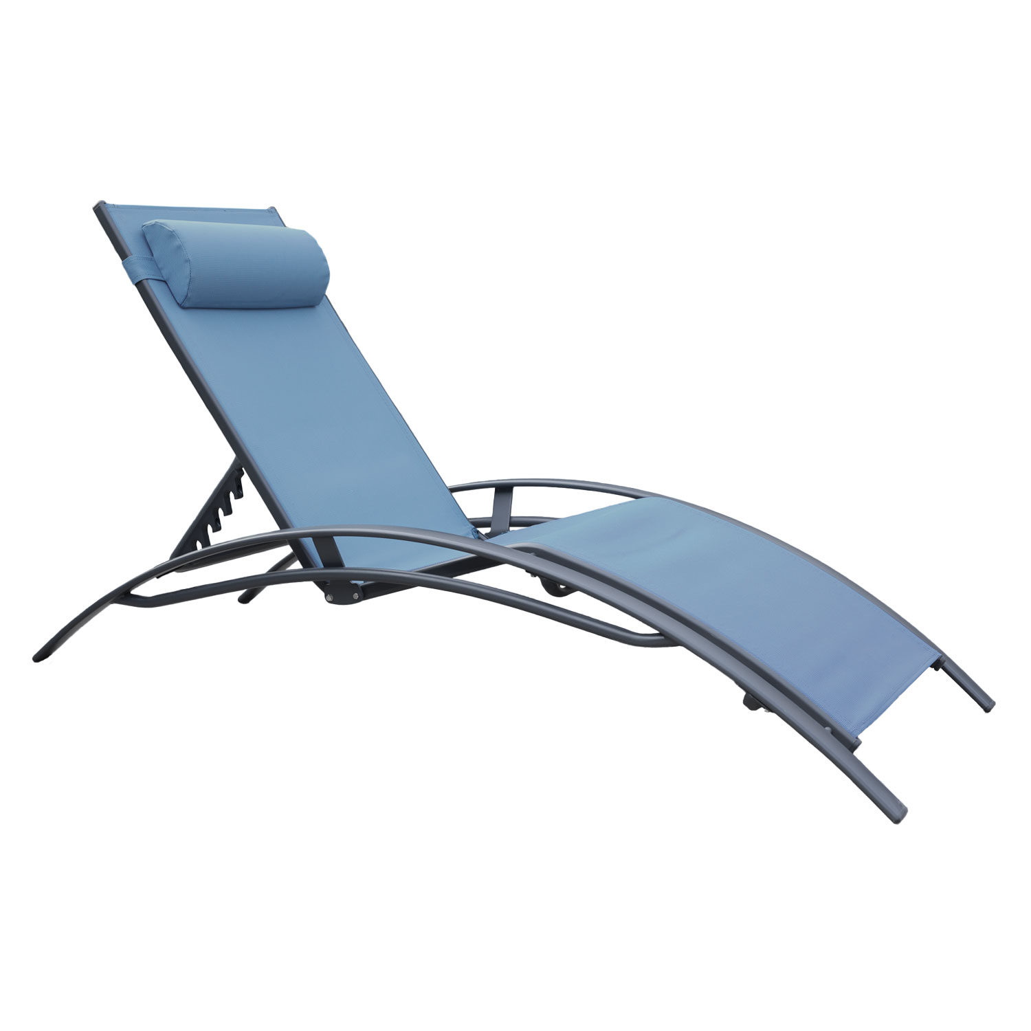Set di 2 sedie a sdraio GALAPAGOS in textilene grigio-blu - alluminio grigio antracite