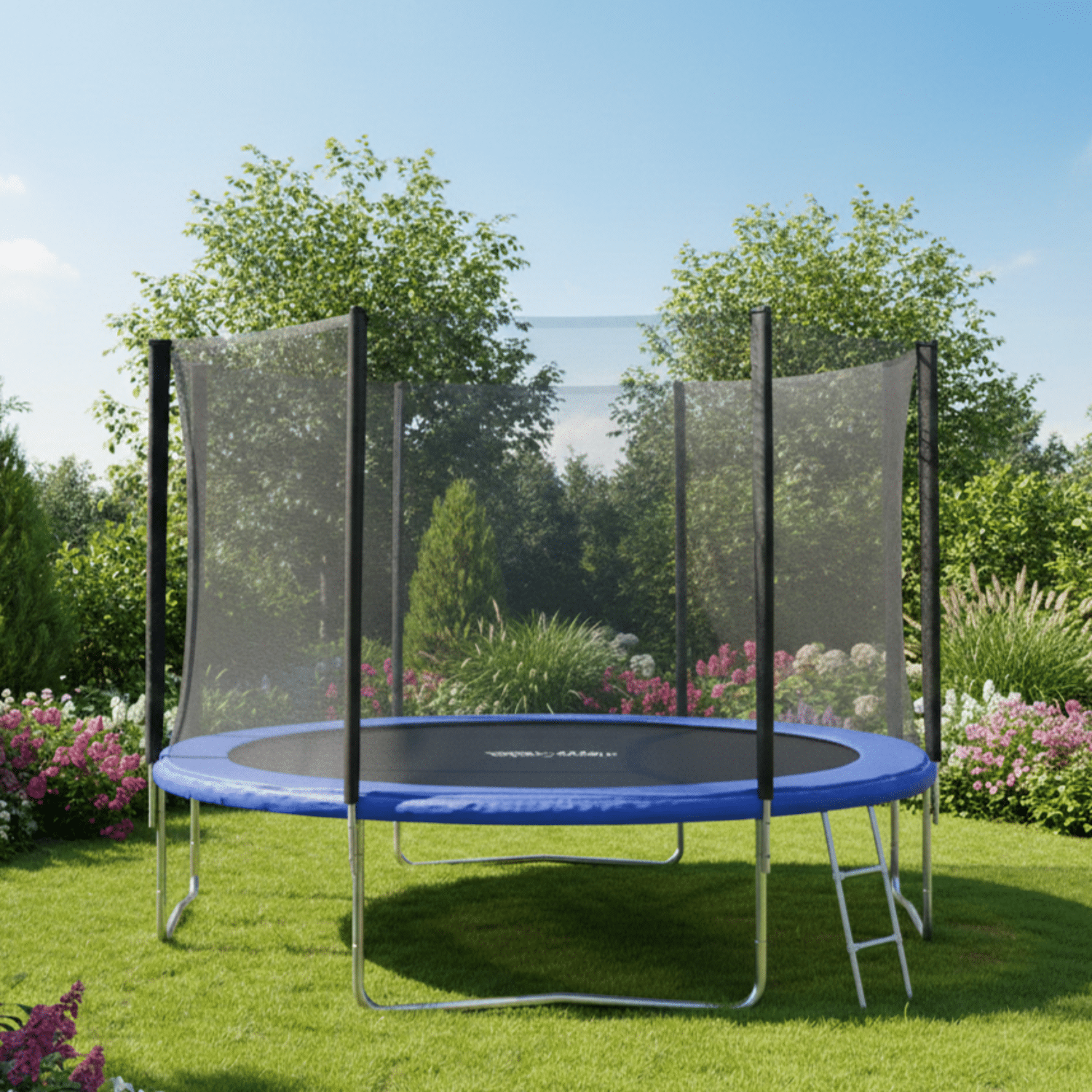 Pack Premium cama elástica de 305cm reversible azul/verde ADELAÏDE + red de seguridad + escalera + funda + kit de anclaje