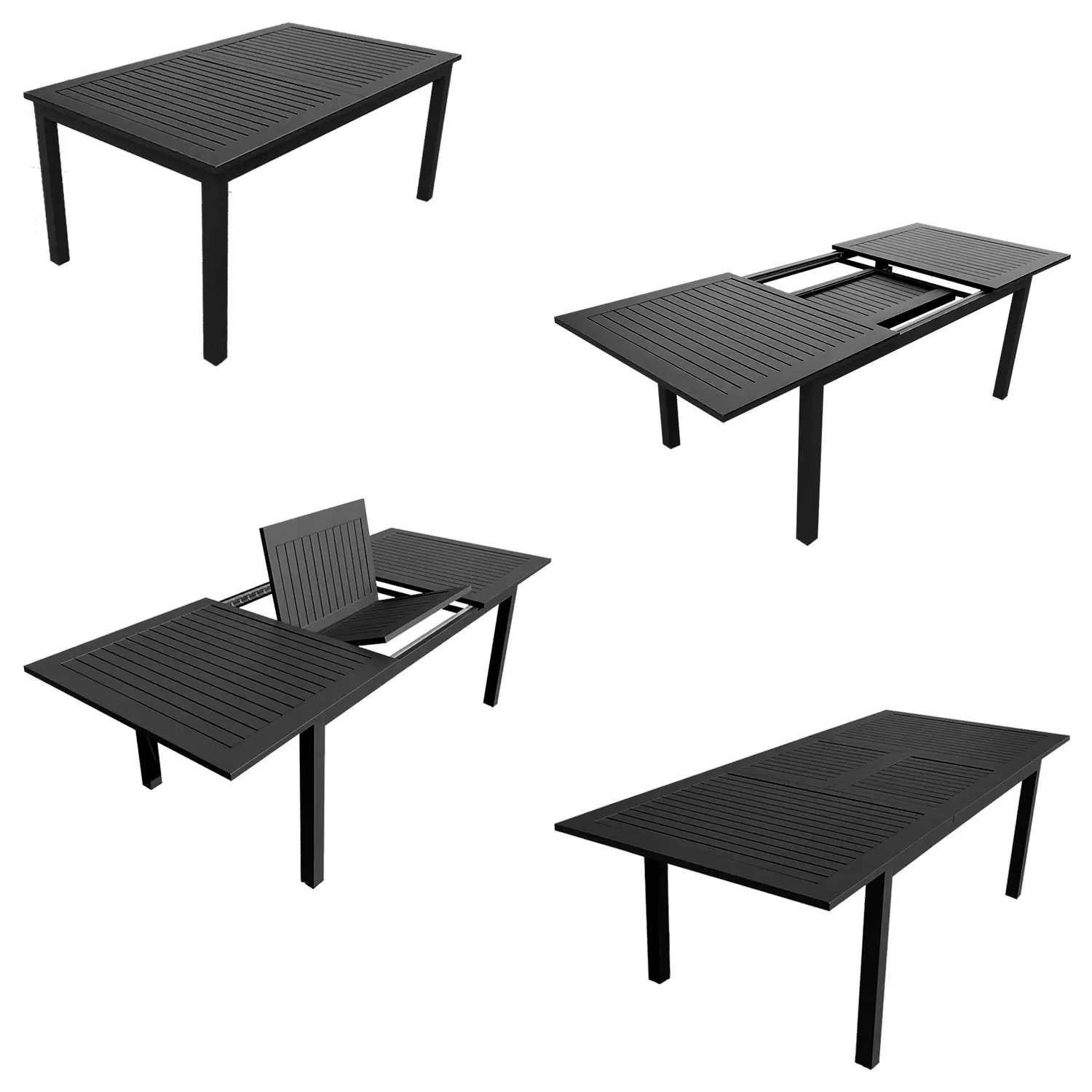 Salon de jardin extensible en textilène gris 8 places - aluminium anthracite