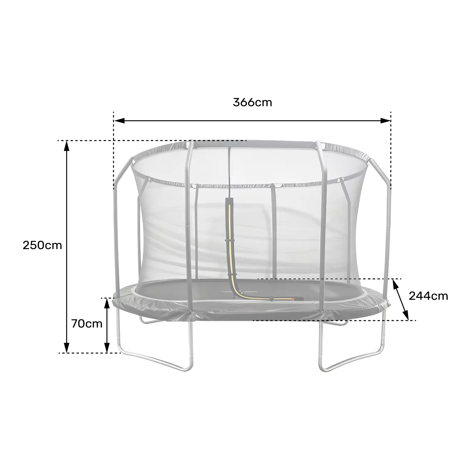 Trampolín ovalado 366x244cm negro SYDNEY + red y escalera