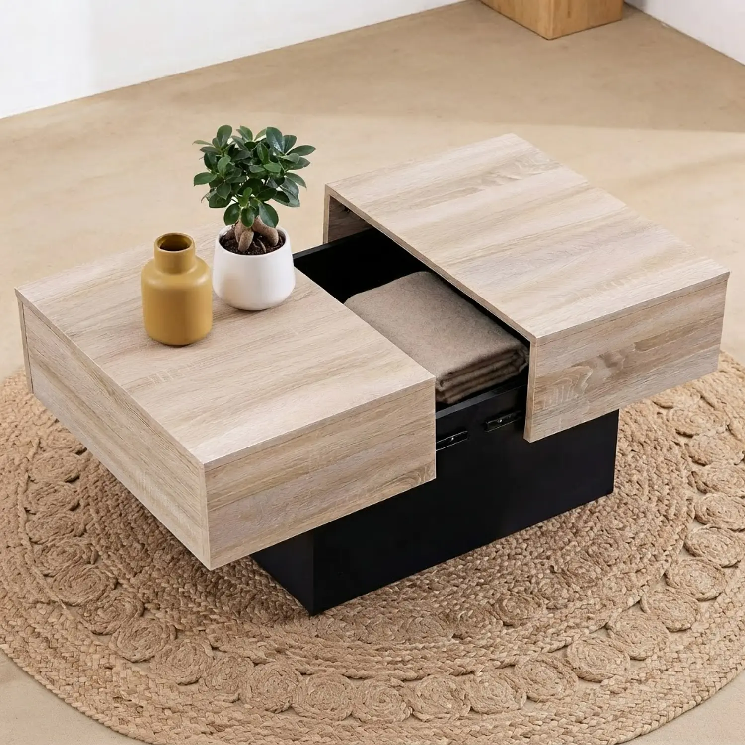 Table basse avec plateaux amovibles noire