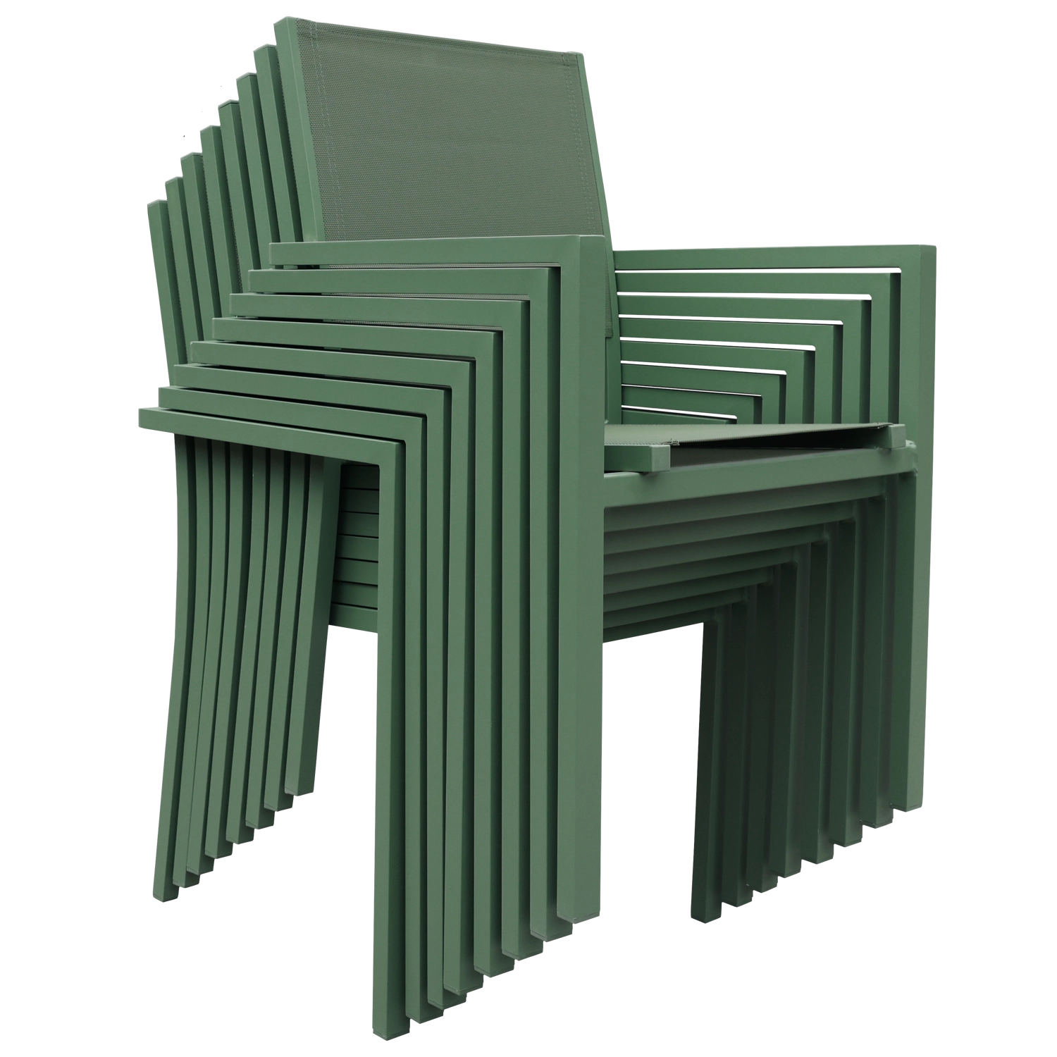 Conjunto de muebles de jardín de teca JAVA con sillas de aluminio verde salvia - 8 plazas