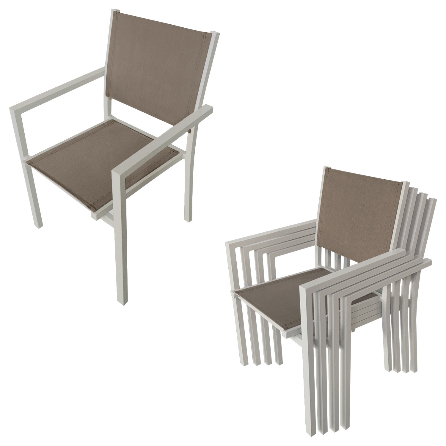 Gartenmöbel CAGLIARI aus taupefarbenem Textilene 8 Sitzplätze - taupefarbenes Aluminium