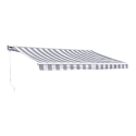 Toldo SAULE 3,95 × 3m com semi-canopy - Tecido branco/cinzento riscado e estrutura branca