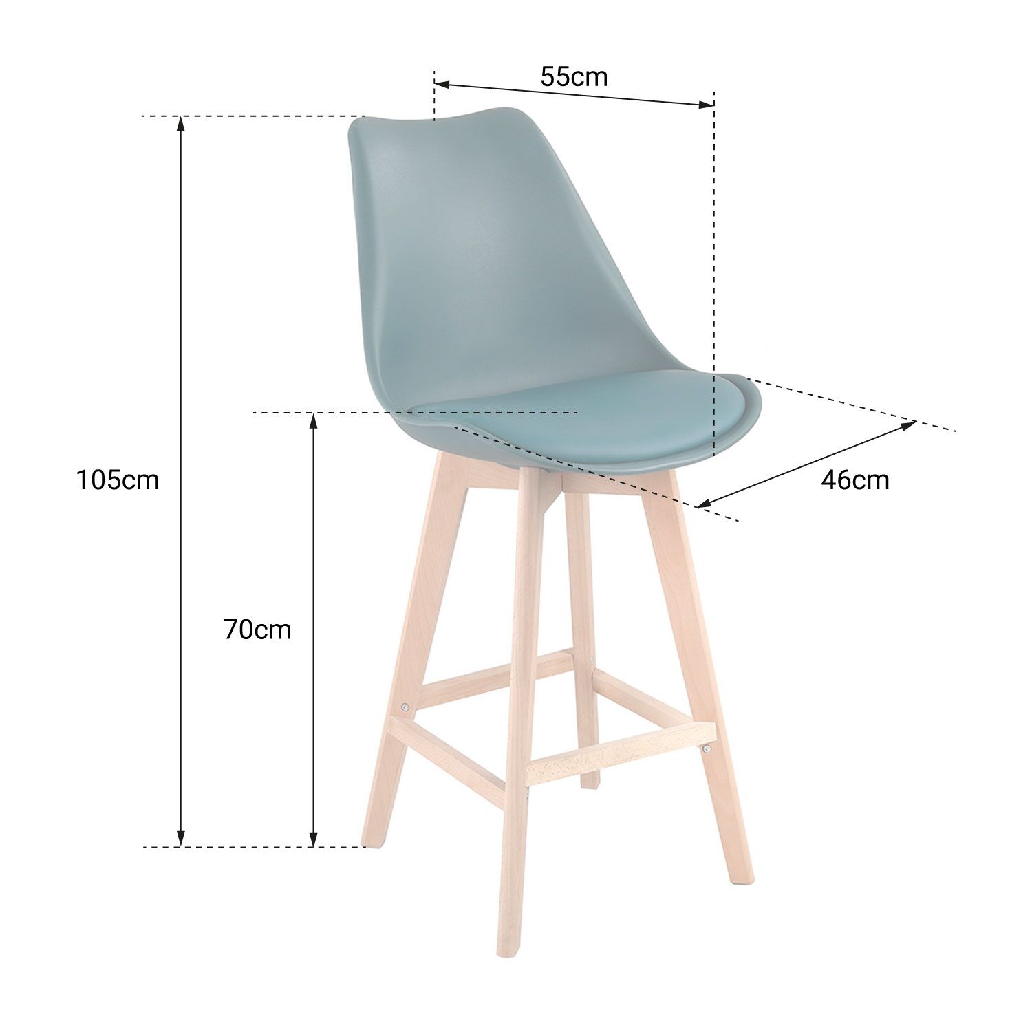 Pack de 2 taburetes escandinavos SVEN azules con cojín