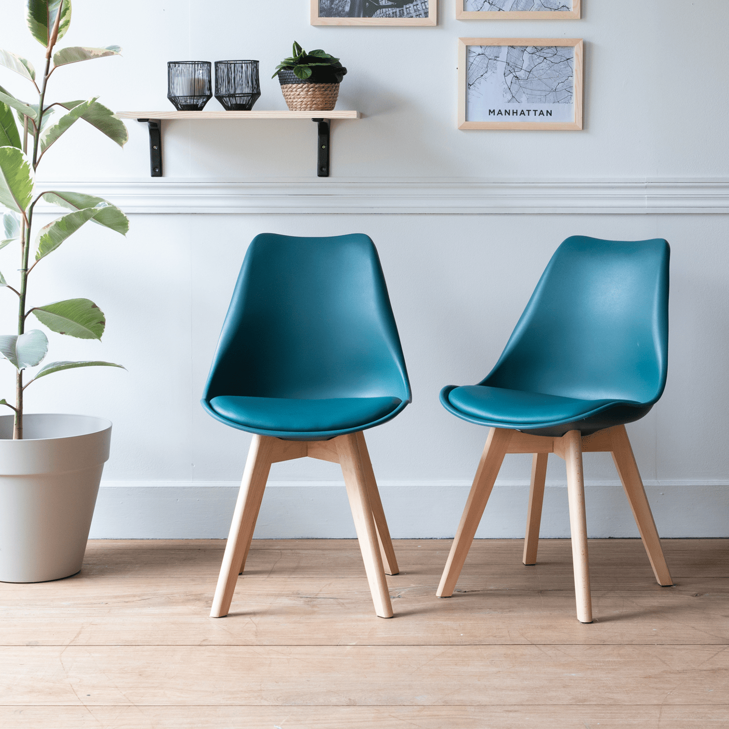 Pack de 2 sillas escandinavas azules con cojín