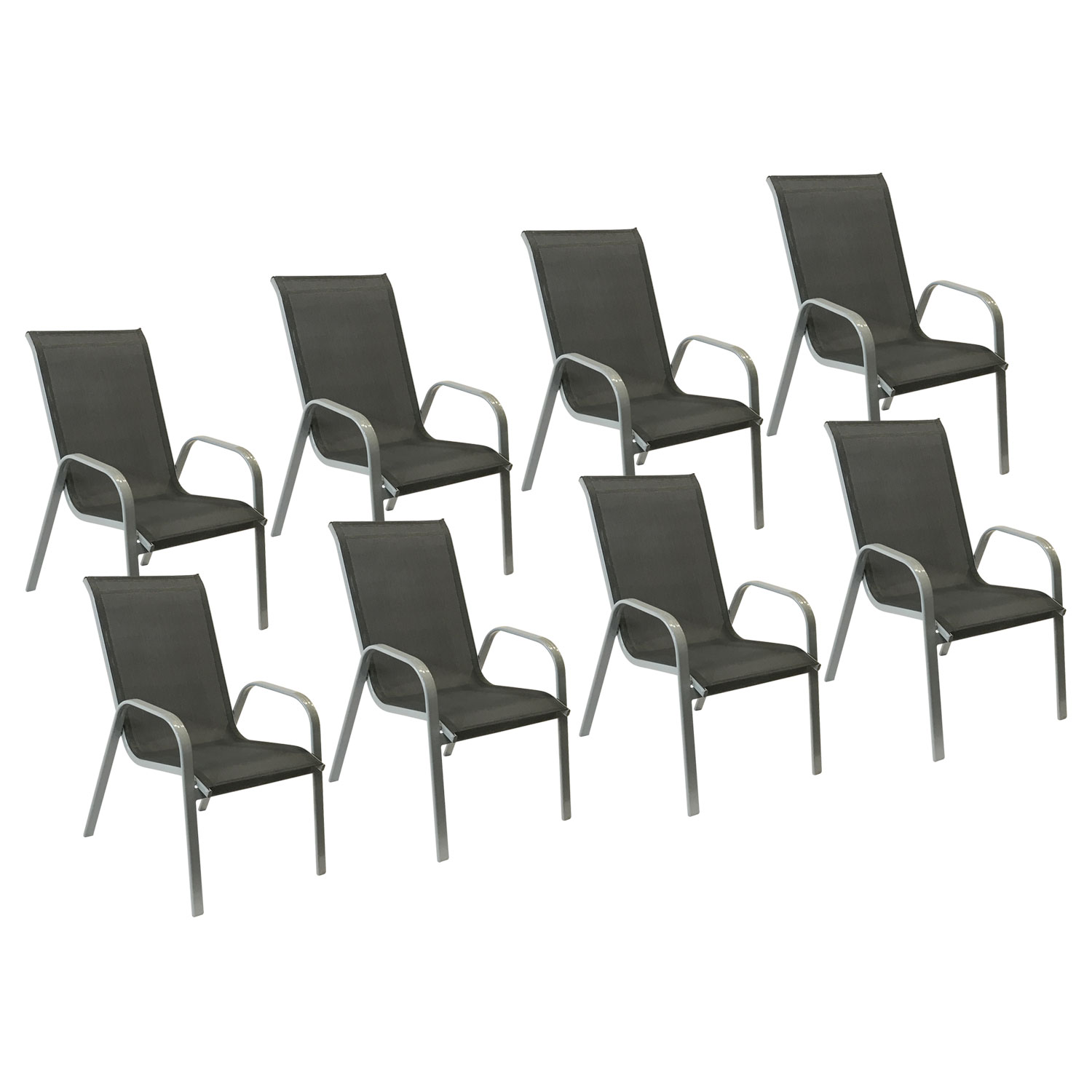 Conjunto de 8 cadeiras MARBELLA textilene cinzento - alumínio cinzento