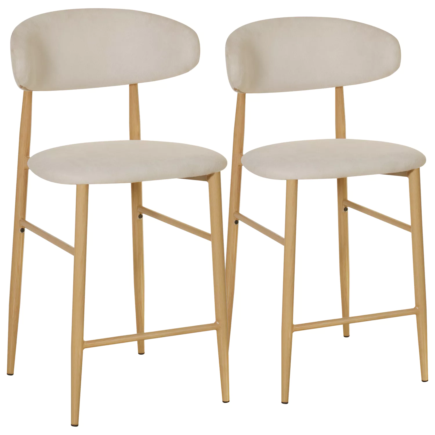 Lot de 2 tabourets de bar beige et métal effet bois clair SIMON