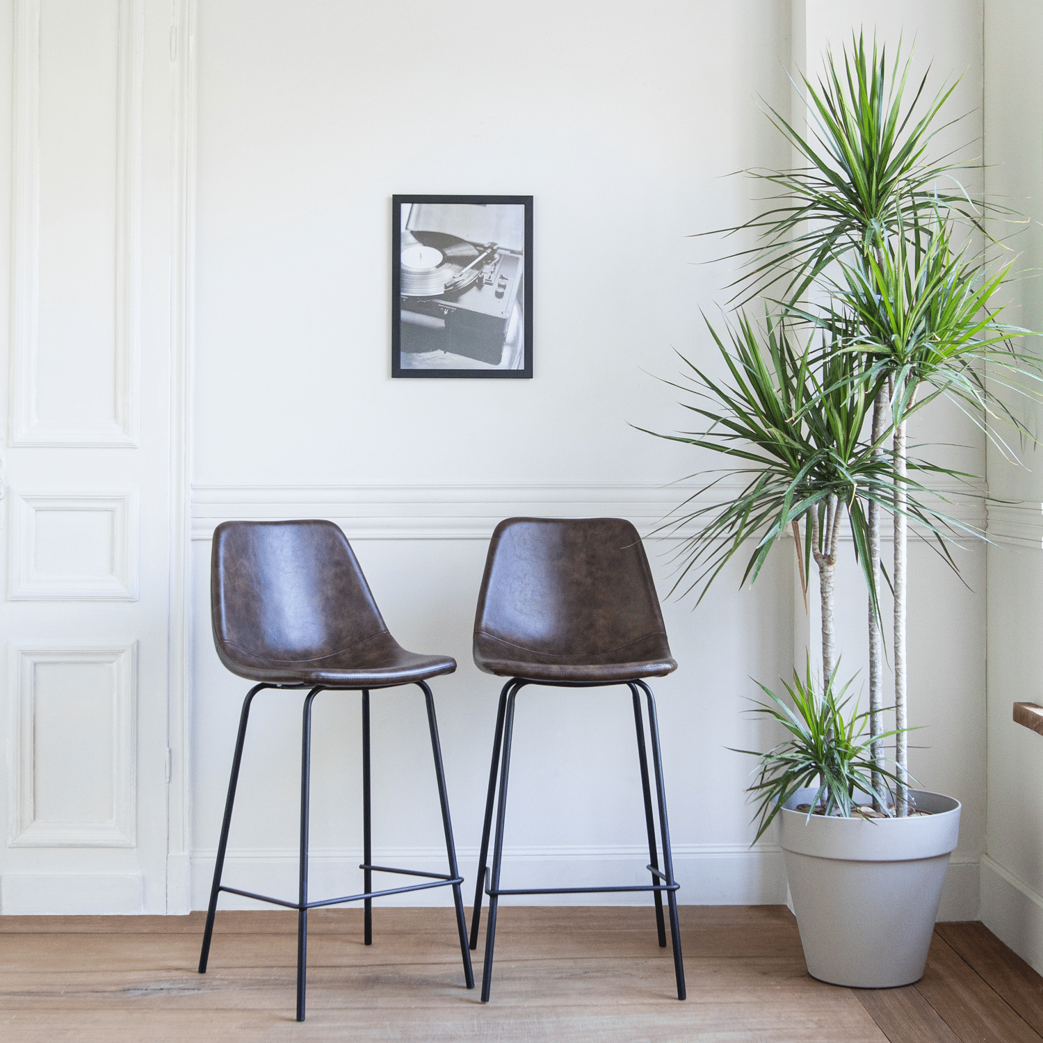 Pack de 2 taburetes de bar vintage LUCIEN marrón Altura del asiento 65cm