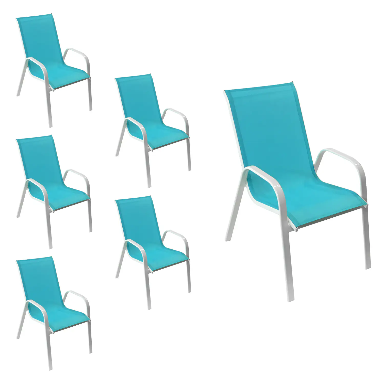Lot de 6 chaises en textilène bleu - aluminium blanc