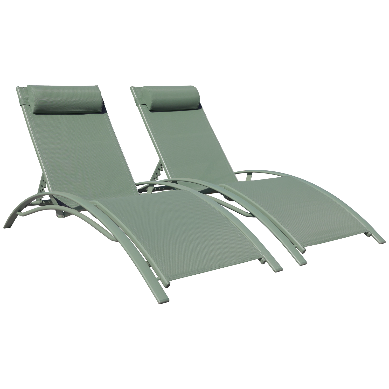Set di 2 sedie a sdraio GALAPAGOS in textilene verde salvia - alluminio verde salvia