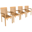 Lot de 4 chaises de jardin JAVA empilables en teck