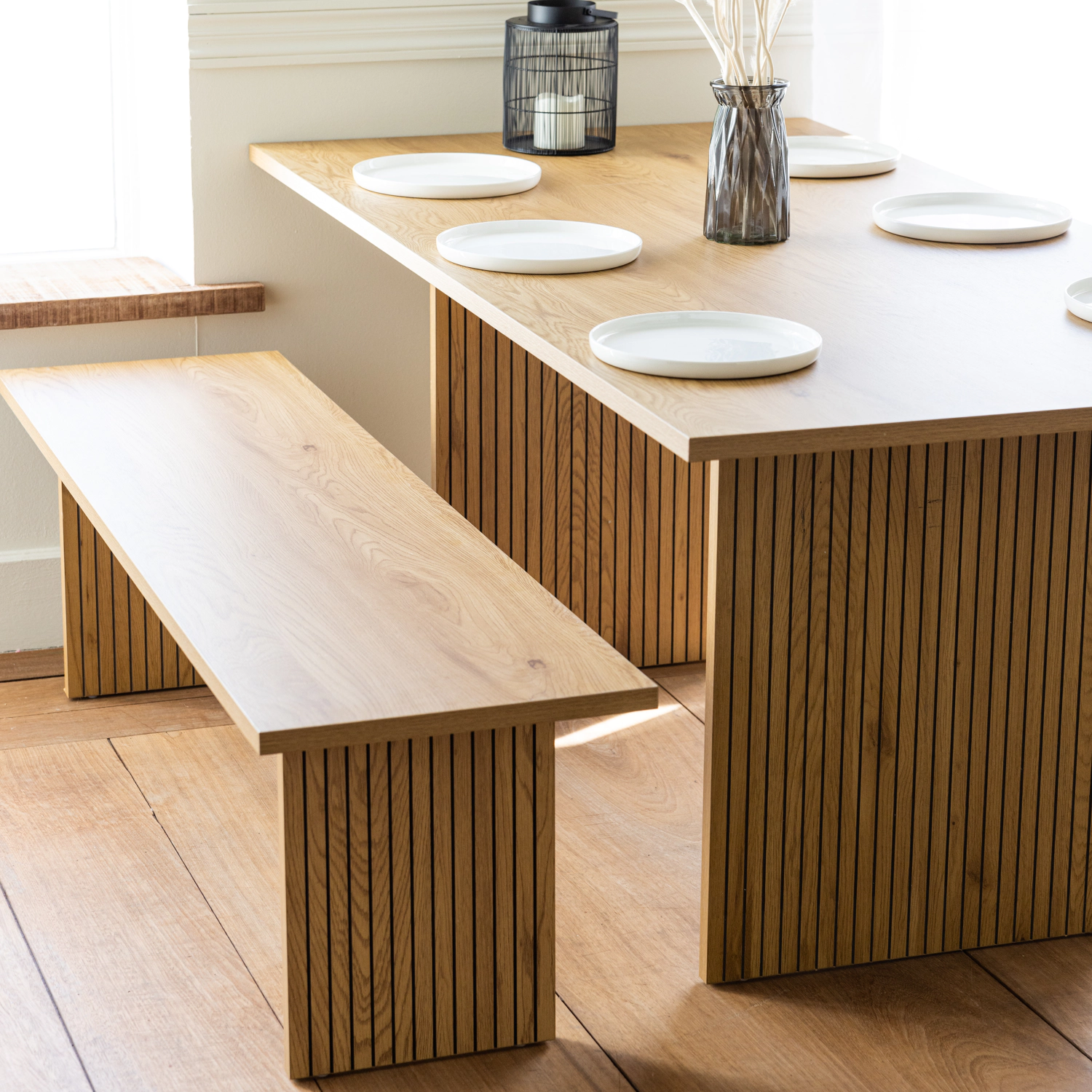 Conjunto de mesa e 2 bancos ALMA estilo escandinavo de 180 cm