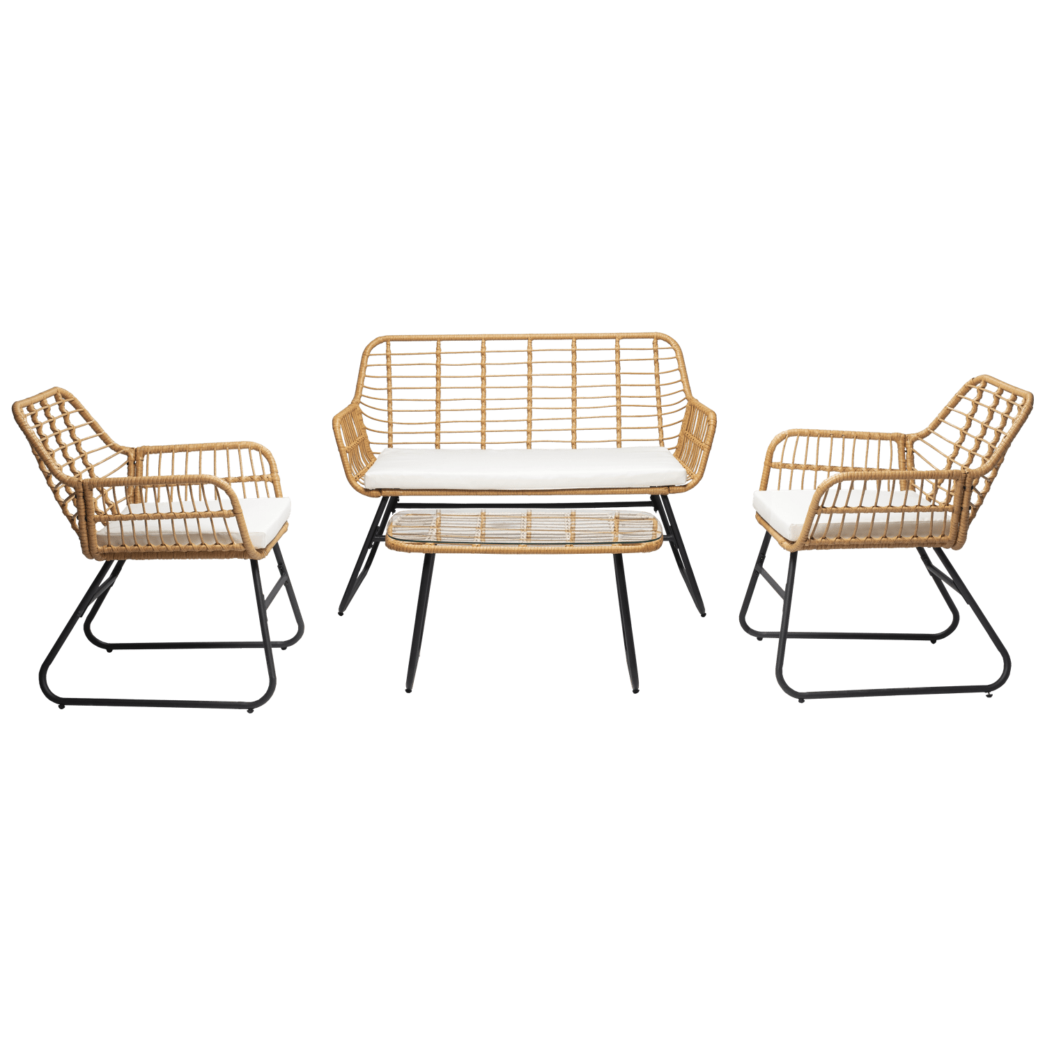 Set di mobili da giardino TIGA in resina intrecciata 4 posti - cuscini crema