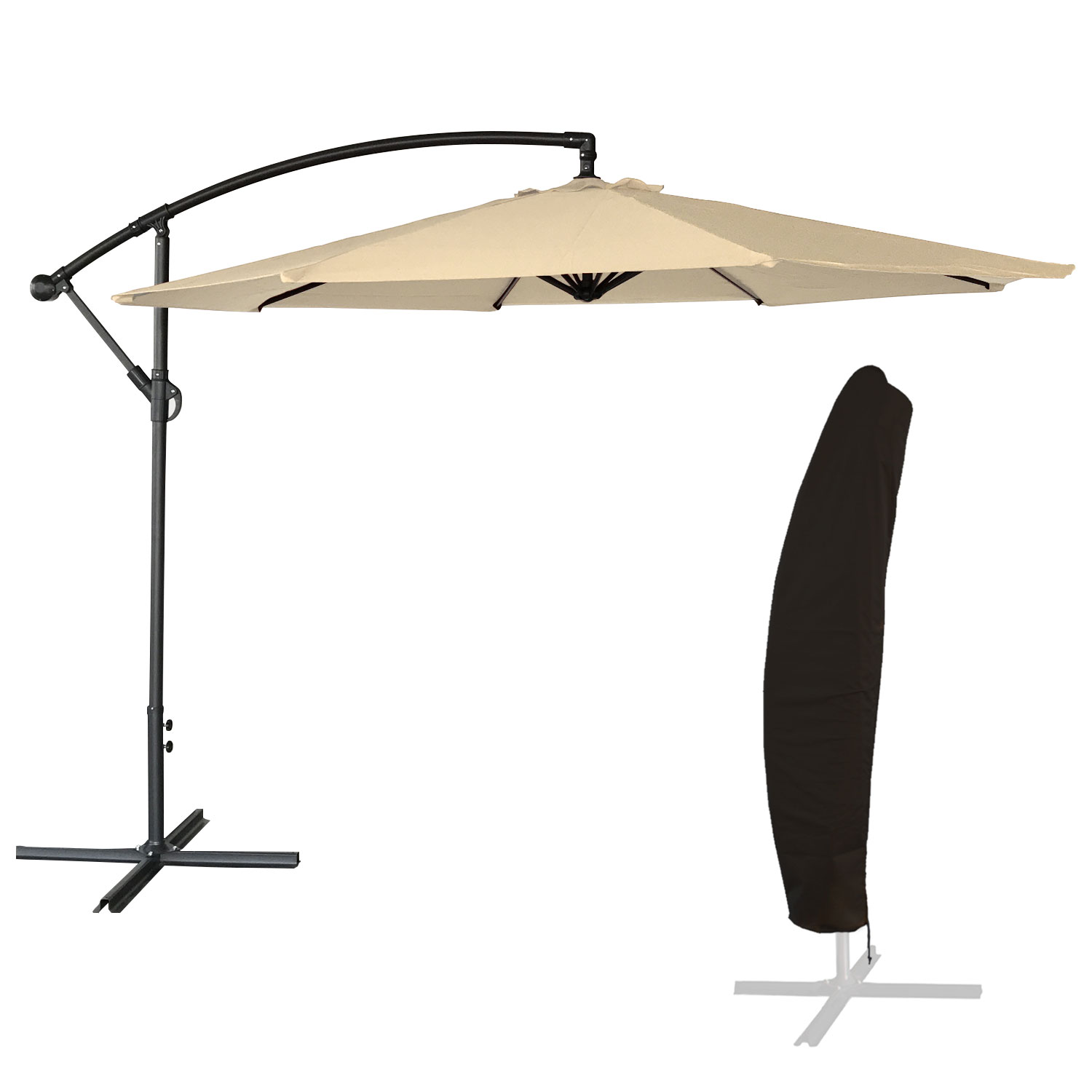 Parasol déporté OAHU rond 3m de diamètre beige + housse