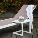 Set bain de soleil et table d'appoint BARBADOS en textilène taupe - aluminium blanc