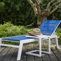 Set Sonnenliege und Beistelltisch BARBADOS aus blauem Textilene - weißes Aluminium