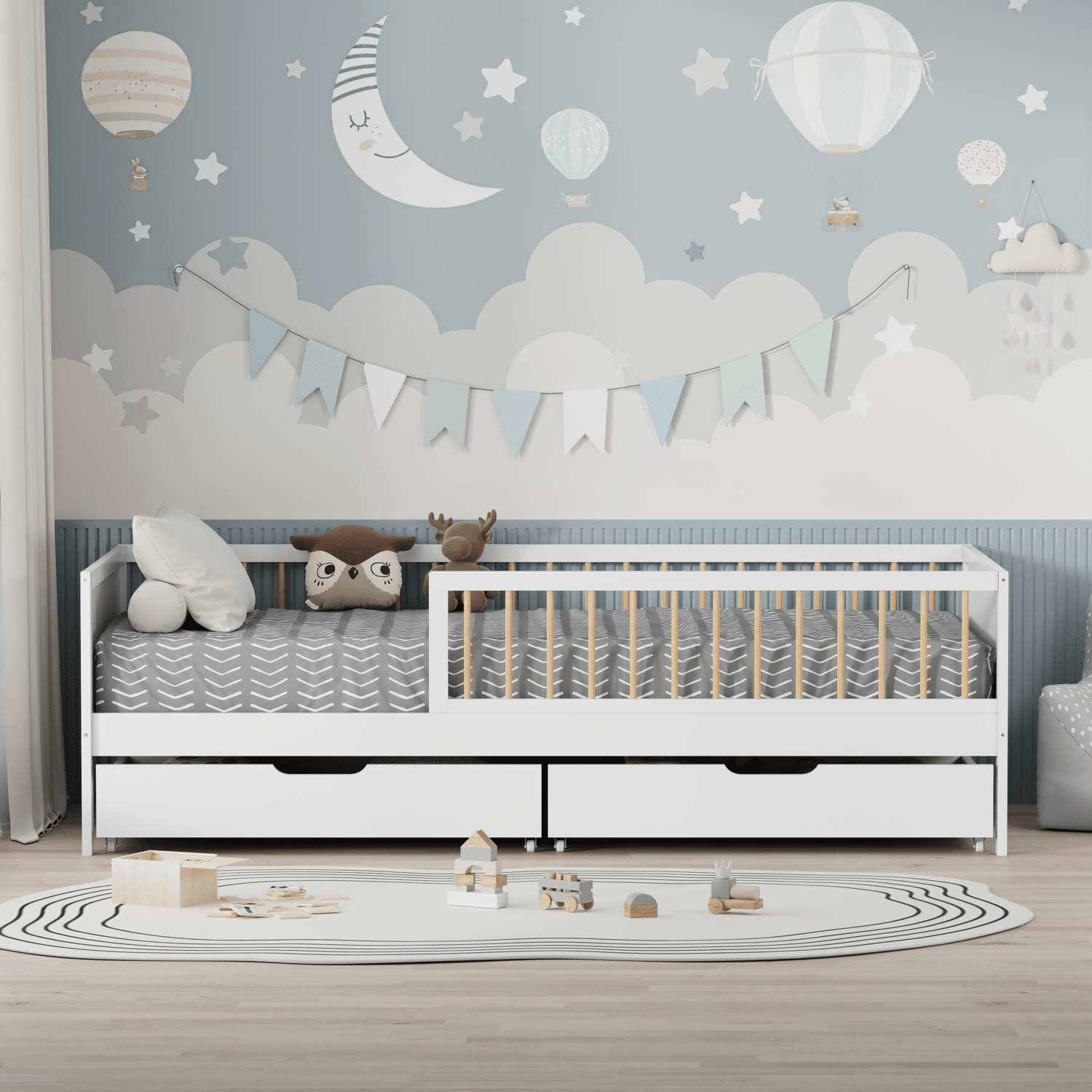 Letto per bambini 190x90cm bianco con cassetti ADAM