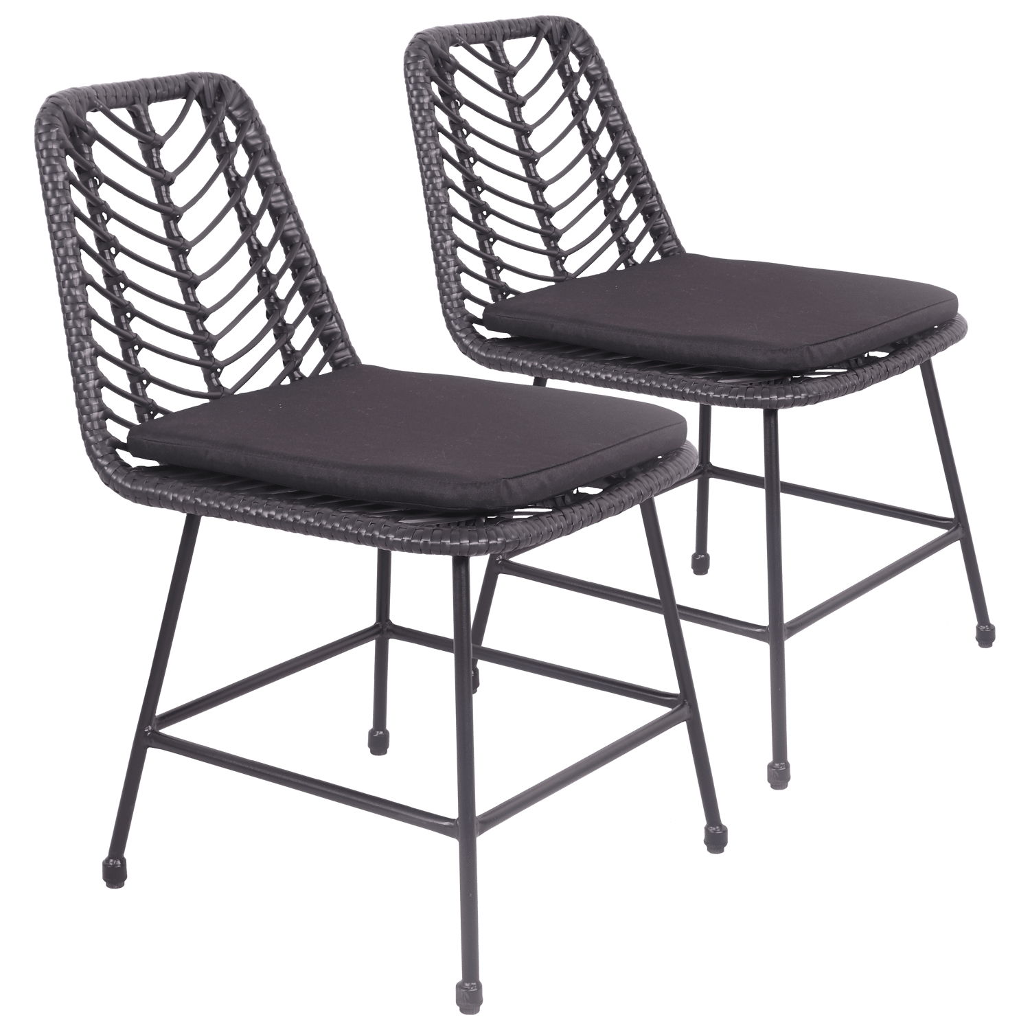 Conjunto de 2 cadeiras de rotim sintético preto com almofadas OKA