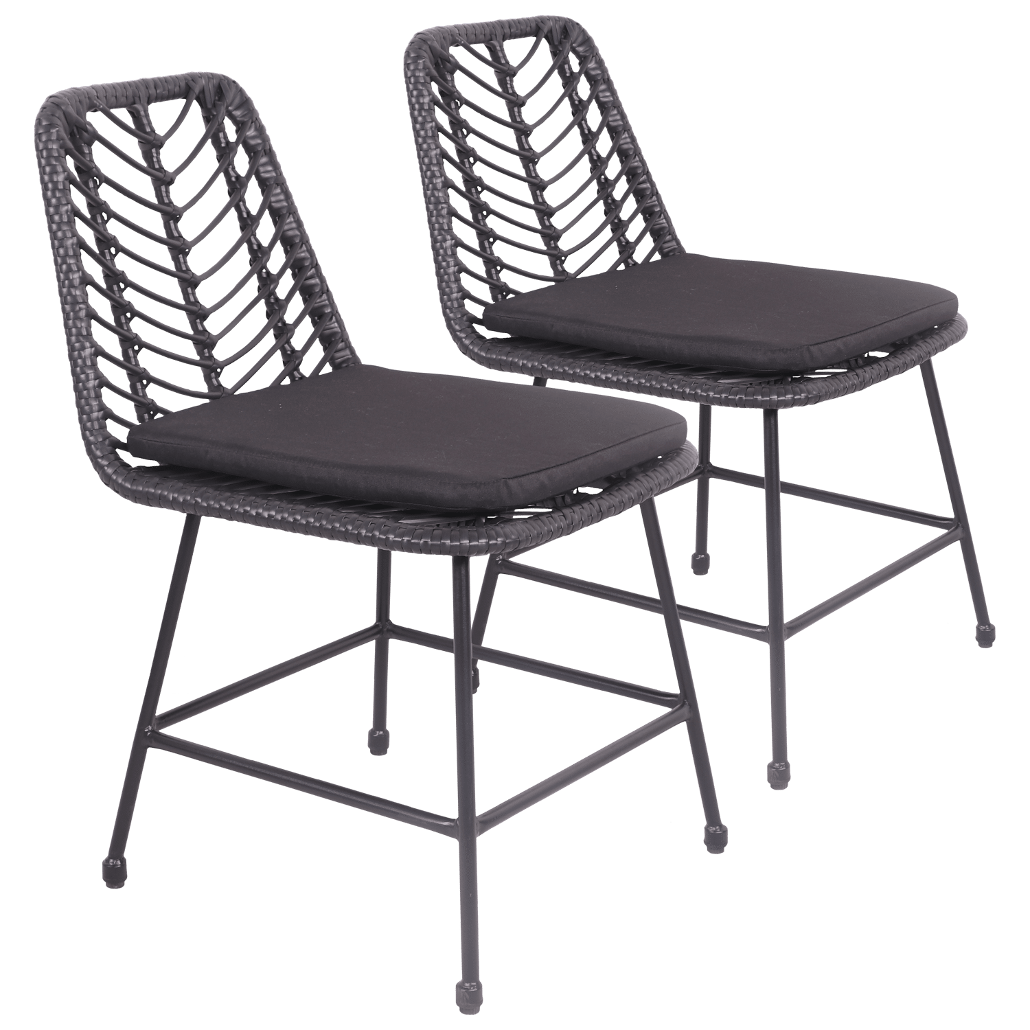 Lot de 2 chaises en rotin synthétique noires avec coussins OKA