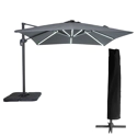 Parasol déporté MOLOKAI carré LED 3x3m gris + housse