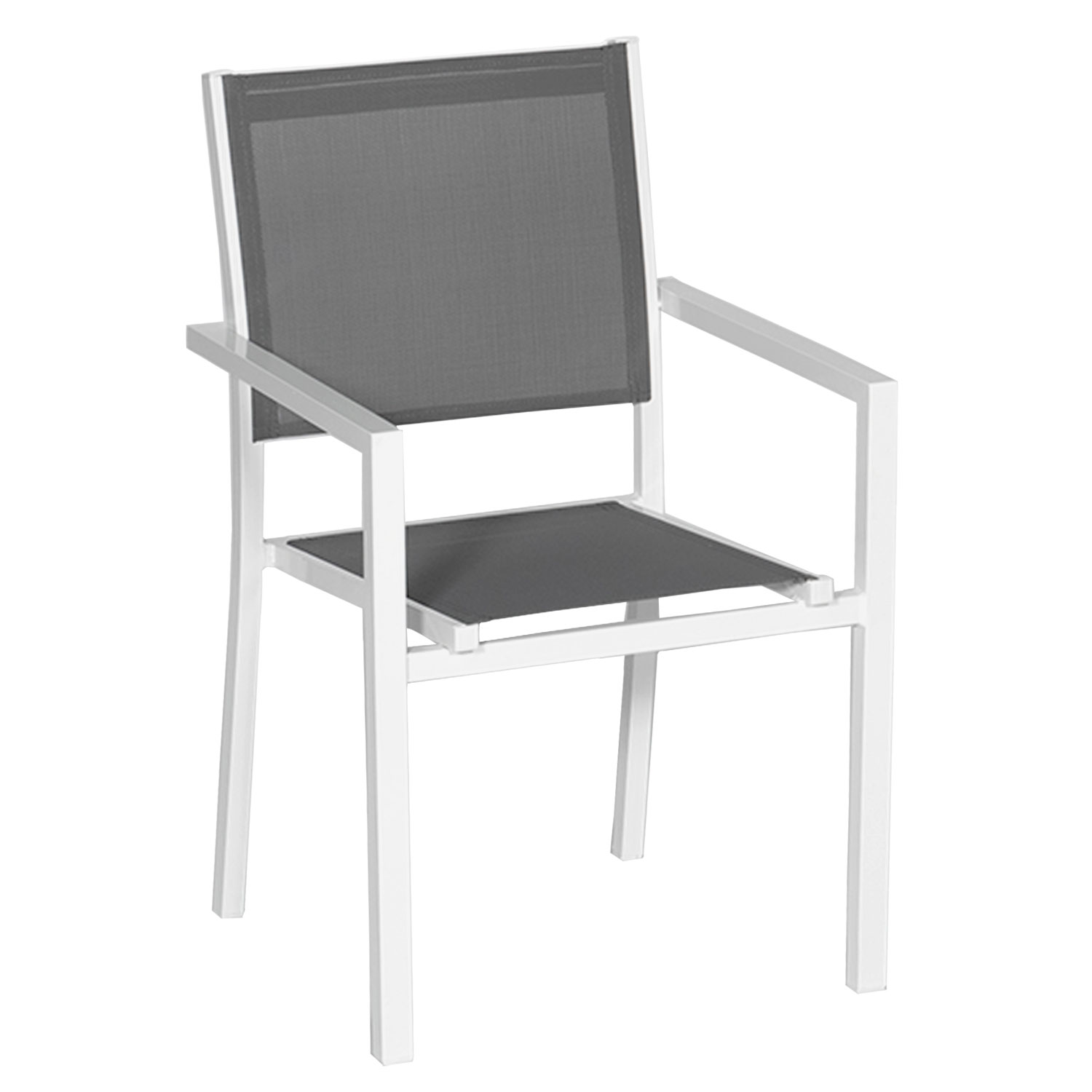 Conjunto de 8 cadeiras de alumínio branco - textileno cinzento