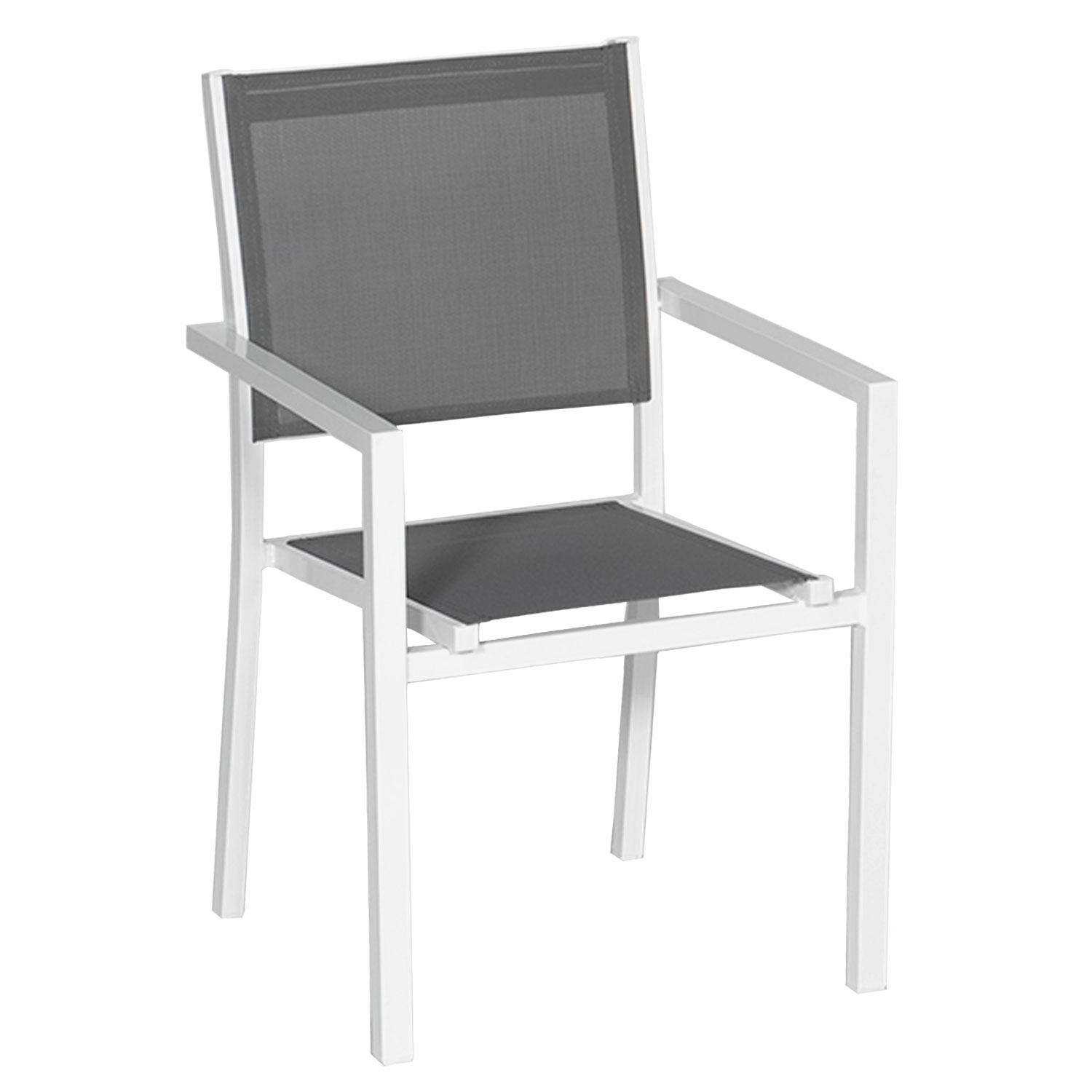 Lot de 10 chaises en aluminium blanc - textilène gris