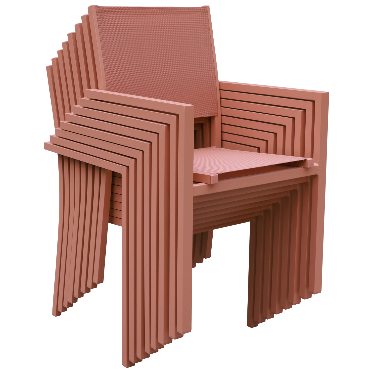 Conjunto de muebles de jardín de teca JAVA con sillas de aluminio terracota - 8 plazas