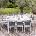 Conjunto de jardín extensible VENEZIA 140/200 en textileno gris 10 plazas - aluminio blanco