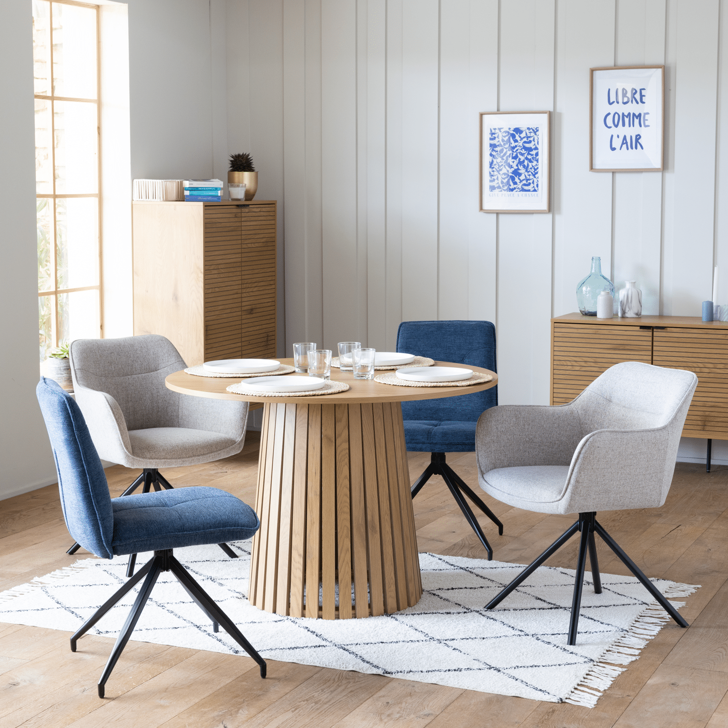 Set van 2 AREN blauwe stoffen stoelen