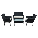Gartenmöbel CORFOU aus schwarzem Kunstharzgeflecht, 4 Sitzplätze - beige Kissen