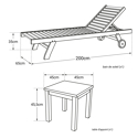 Ensemble bain de soleil droit en teck avec table d'appoint JAVA