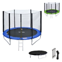 Pack Premium Trampoline 245cm réversible bleu / vert CANBERRA + filet, échelle, bâche et kit d'ancrage