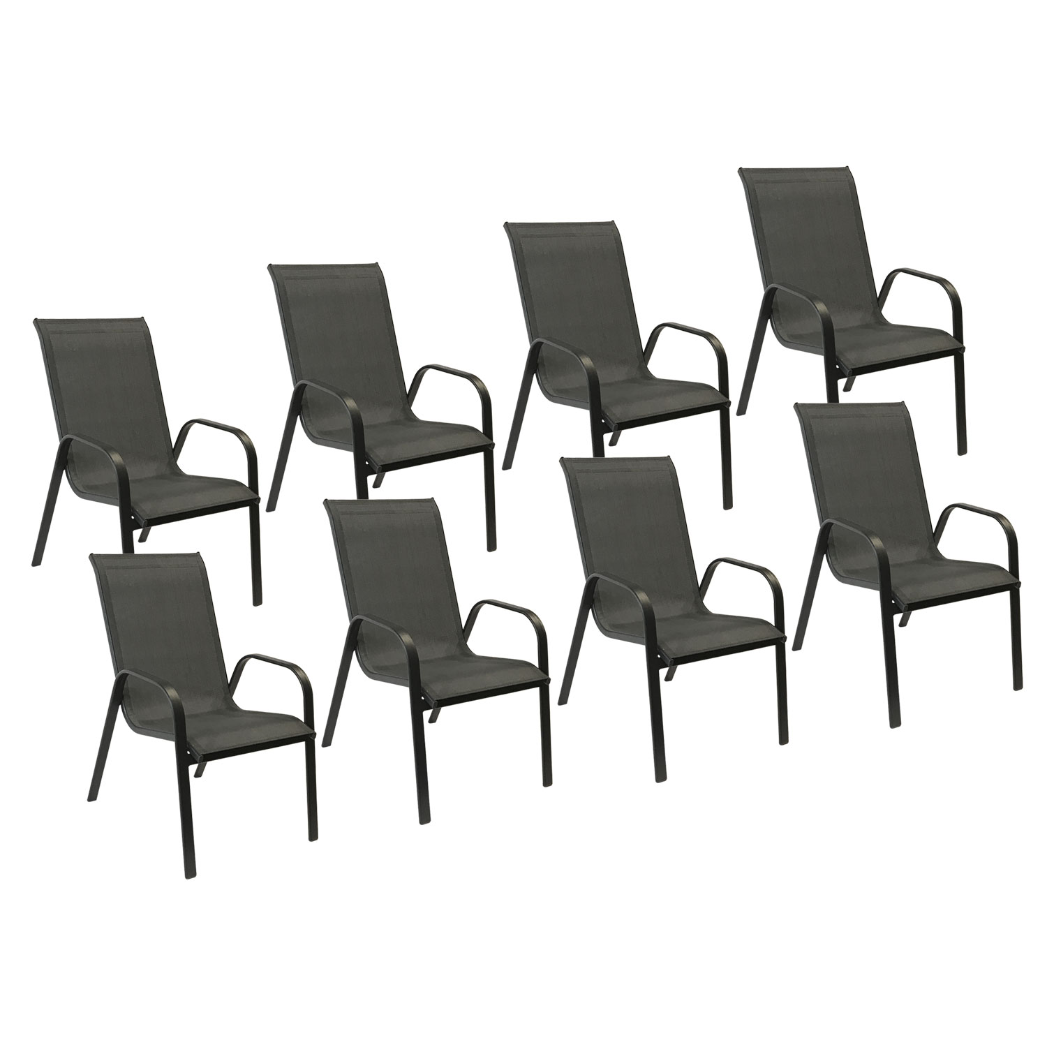 Lot de 8 chaises MARBELLA en textilène gris - aluminium gris anthracite