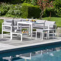Salon de jardin modulable IBIZA en tissu gris 7 places - aluminium blanc