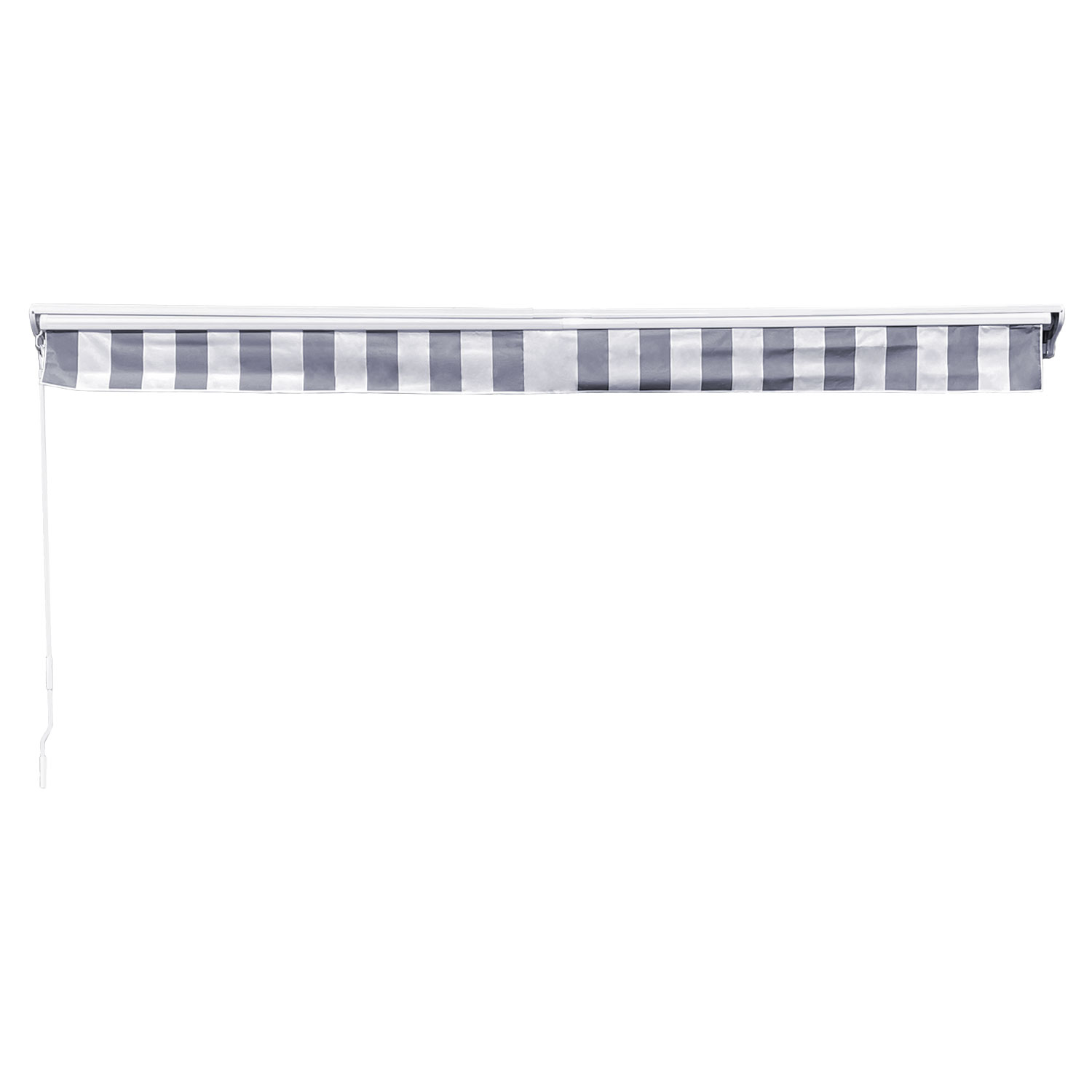 Toldo SAULE 5 × 3m com toldo semi-canal - Tecido branco/cinzento riscado e estrutura branca