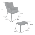 Fauteuil en tissu boucle gris avec repose-pieds EIRA