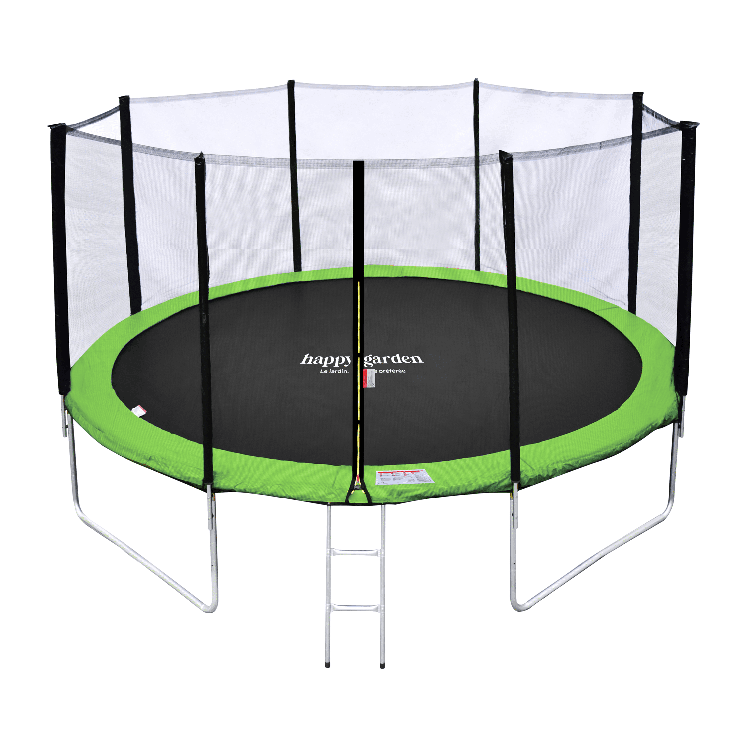 Cama elástica de 370cm reversible azul/verde, Pack trampolín PERTH + red de seguridad + escalera + lona + kit de anclaje.