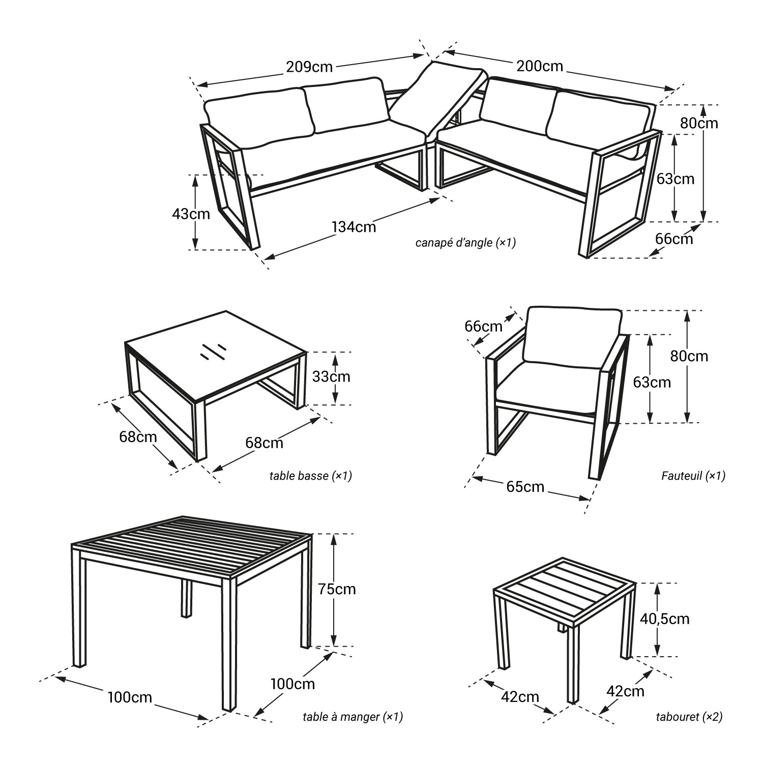 Conjunto de jardín ajustable IBIZA tela gris 7 plazas - aluminio antracita