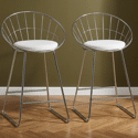 Lot de 2 tabourets de bar 65cm en métal chromé et coussin blanc