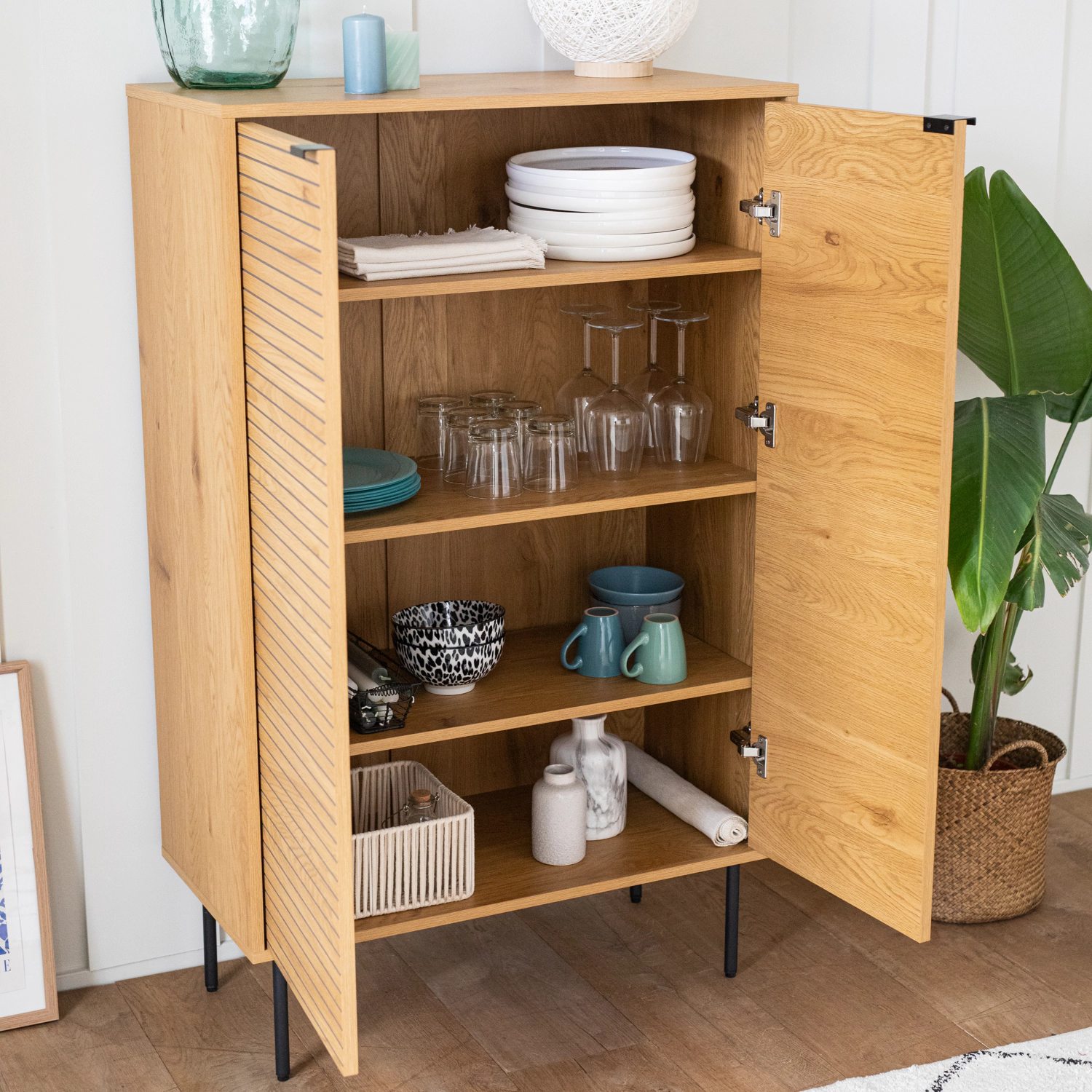 Geschirrschrank aus Holz, 2 Türen 80cm STINNA